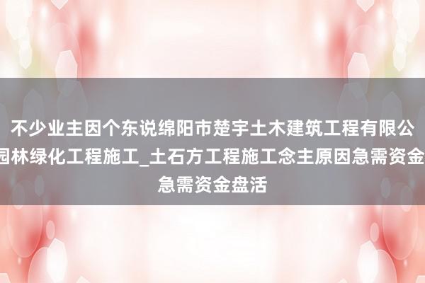 不少业主因个东说绵阳市楚宇土木建筑工程有限公司_园林绿化工程施工_土石方工程施工念主原因急需资金盘活
